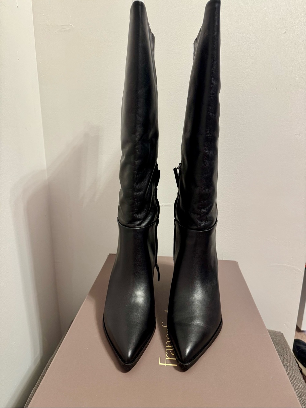 Franco Sarto Black Leather Pointed Toe Knee-High Women's Boots NIB Size 9